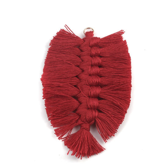 Image de Pendentifs Franges en Polyester Feuille Rouge Tissé 8cm x 6cm, 2 Pcs