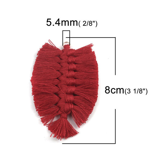 Image de Pendentifs Franges en Polyester Feuille Rouge Tissé 8cm x 6cm, 2 Pcs