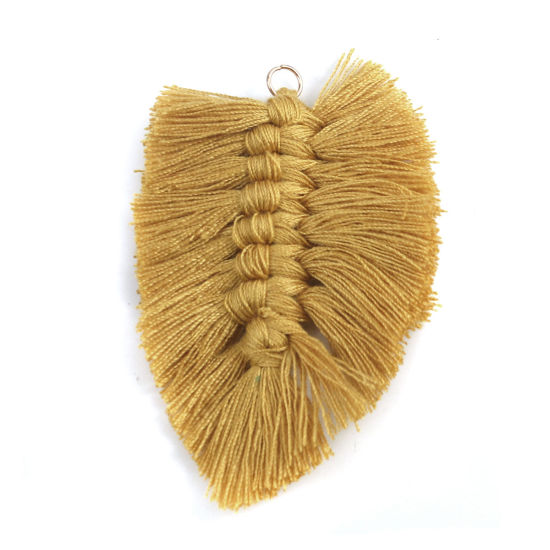Image de Pendentifs Franges en Polyester Feuille Kaki Tissé 8cm x 6cm, 2 Pcs