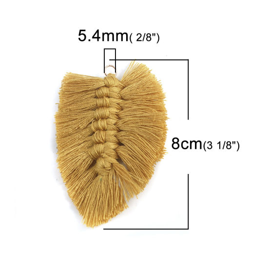 Image de Pendentifs Franges en Polyester Feuille Kaki Tissé 8cm x 6cm, 2 Pcs