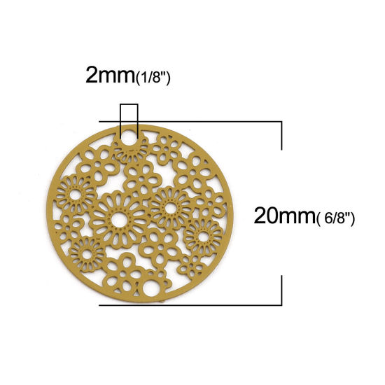 Bild von Messing Filigran Stempel Verzierung Verbinder Rund Ingwerfarben Blumen 20mm D., 10 Stück