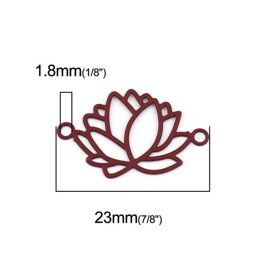 真鍮 透かしパーツ コネクター フラワー 赤ワイン色 23mm x 14mm、 10 個 の画像