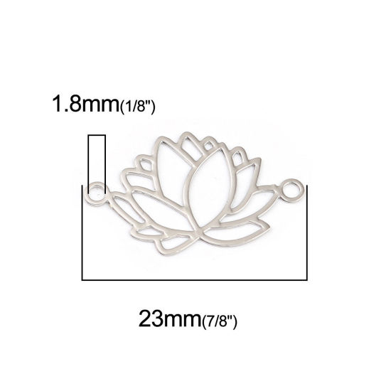 真鍮 透かしパーツ コネクター フラワー シルバートーン 23mm x 14mm、 10 個 の画像