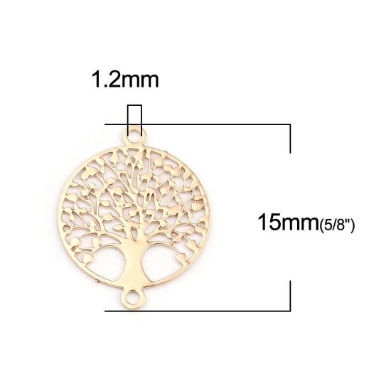 Immagine di Ottone Filigree Stamping Connettore Tondo KC Placcato Oro Albero 15mm x 12mm, 20 Pz