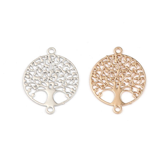 Immagine di Ottone Filigree Stamping Connettore Tondo KC Placcato Oro Albero 15mm x 12mm, 20 Pz