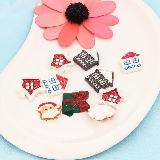 Picture of Resin Christmas Dome Seals Cabochon At Random Mixed 25mm x 23mm - 22mm x 22mm, 10 PCs