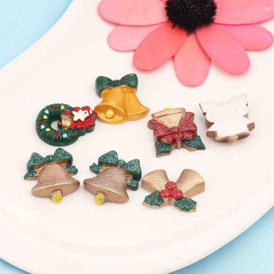 Picture of Resin Christmas Dome Seals Cabochon Bell At Random Mixed 28mm x 22mm - 27mm x 24mm, 10 PCs
