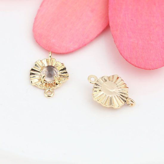 Image de Connecteurs en Laiton Irrégulier Doré à Strass Café 13mm x 9mm, 2 Pcs