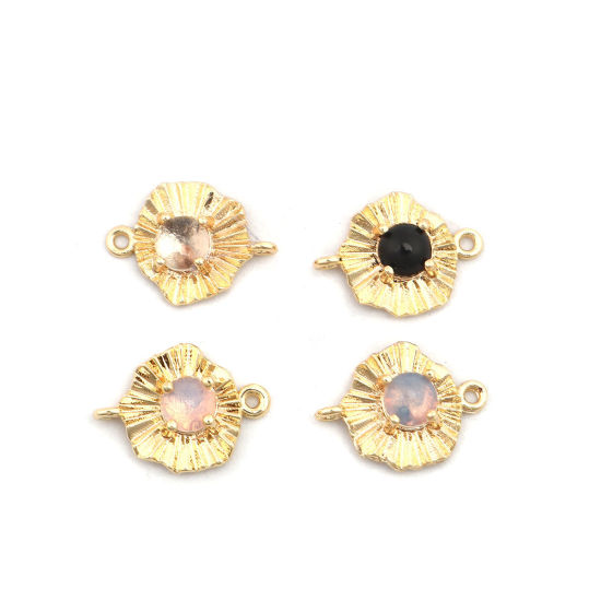 Image de Connecteurs en Laiton Irrégulier Doré à Strass Café 13mm x 9mm, 2 Pcs