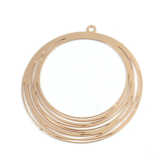 Image de Pendentifs Estampe en Filigrane en Laiton Rond Doré 3.2cm x 3cm, 10 Pcs