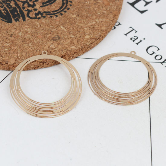 Image de Pendentifs Estampe en Filigrane en Laiton Rond Doré 3.2cm x 3cm, 10 Pcs