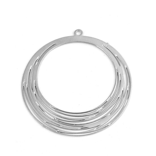 Image de Pendentifs Estampe en Filigrane en Laiton Rond Argent Mat 3.2cm x 3cm, 10 Pcs