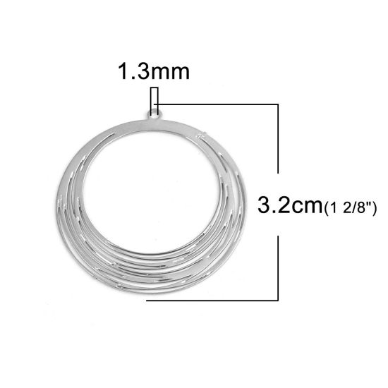 Image de Pendentifs Estampe en Filigrane en Laiton Rond Argent Mat 3.2cm x 3cm, 10 Pcs