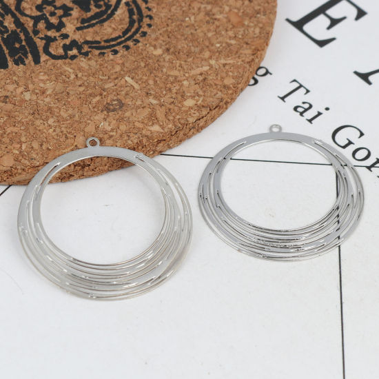 Image de Pendentifs Estampe en Filigrane en Laiton Rond Argent Mat 3.2cm x 3cm, 10 Pcs