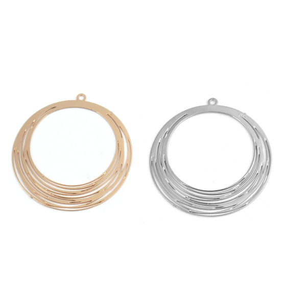 Image de Pendentifs Estampe en Filigrane en Laiton Rond Argent Mat 3.2cm x 3cm, 10 Pcs