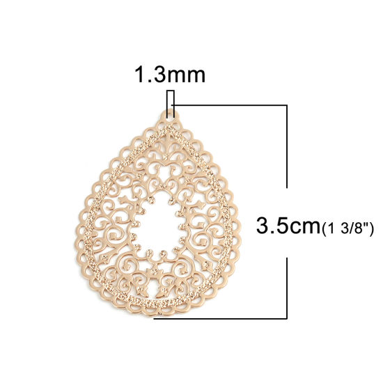 Image de Pendentifs Estampe en Filigrane en Laiton Goutte d'Eau Doré 3.5cm x 2.7cm, 10 Pcs