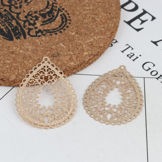 Image de Pendentifs Estampe en Filigrane en Laiton Goutte d'Eau Doré 3.5cm x 2.7cm, 10 Pcs