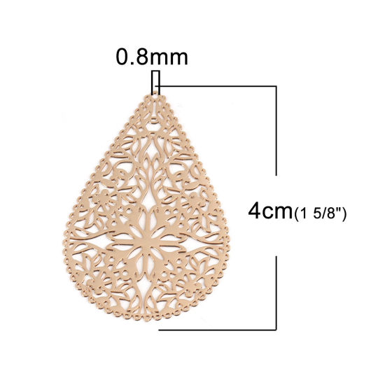 Immagine di Ottone Filigree Stamping Ciondoli Oro Placcato Goccia 4cm x 2.7cm, 10 Pz