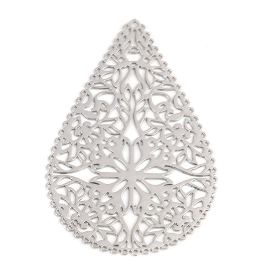 Immagine di Ottone Filigree Stamping Ciondoli Oro Placcato Goccia 4cm x 2.7cm, 10 Pz