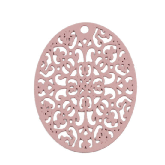 Picture of Brass Pendants Pink Oval Filigree 3.1cm x 2.4cm, 10 PCs