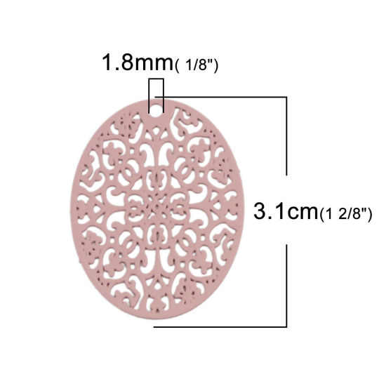 Picture of Brass Pendants Pink Oval Filigree 3.1cm x 2.4cm, 10 PCs
