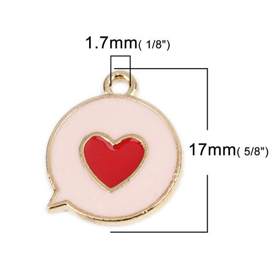 Image de Breloques en Alliage de Zinc Rond Doré Rouge & Rose Cœur Émail 17mm x 14mm, 20 Pcs