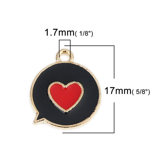 Image de Breloques en Alliage de Zinc Rond Doré Noir & Rouge Cœur Émail 17mm x 14mm, 20 Pcs