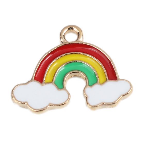 亜鉛合金 天気コレクション チャーム 虹 金メッキ 多色 雲彫刻 エナメル 19mm x 14mm、 20 個 の画像