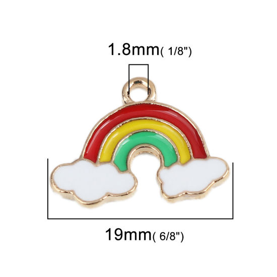 亜鉛合金 天気コレクション チャーム 虹 金メッキ 多色 雲彫刻 エナメル 19mm x 14mm、 20 個 の画像