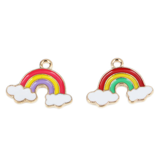 亜鉛合金 天気コレクション チャーム 虹 金メッキ 多色 雲彫刻 エナメル 19mm x 14mm、 20 個 の画像