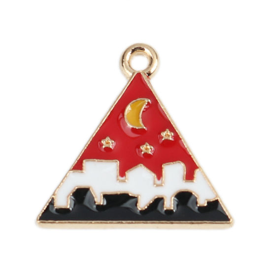 Bild von Zinklegierung Charms Dreieck Vergoldet Bunt Mond Emaille 20mm x 19mm, 10 Stück