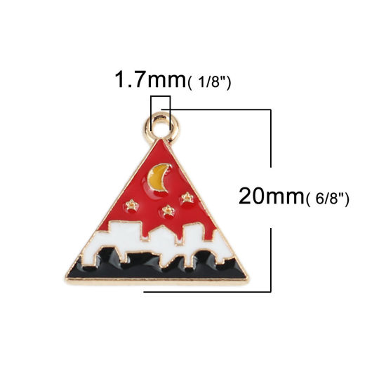 Bild von Zinklegierung Charms Dreieck Vergoldet Bunt Mond Emaille 20mm x 19mm, 10 Stück