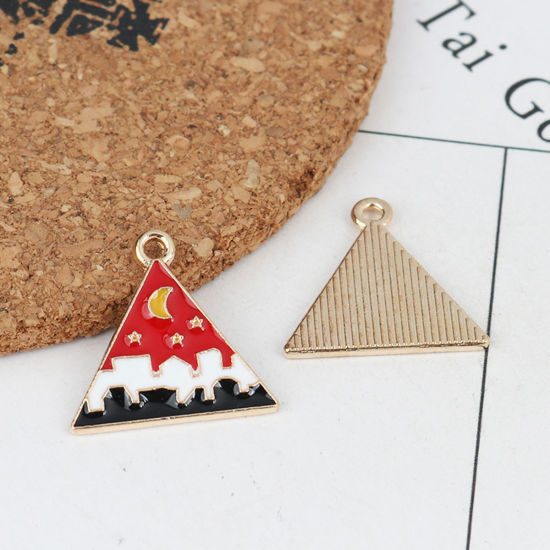 Bild von Zinklegierung Charms Dreieck Vergoldet Bunt Mond Emaille 20mm x 19mm, 10 Stück