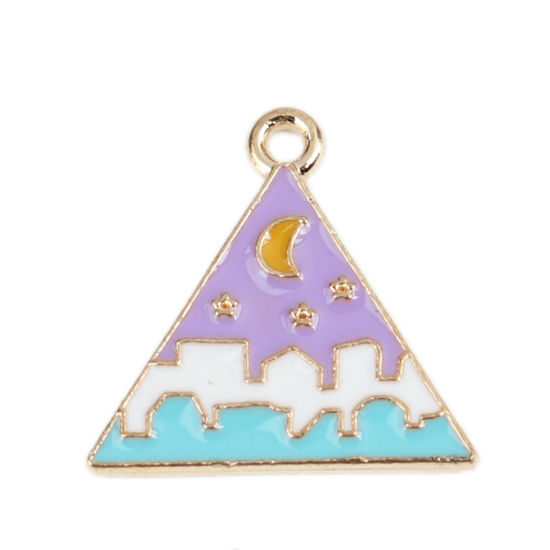 Bild von Zinklegierung Charms Dreieck Vergoldet Bunt Emaille 20mm x 19mm, 10 Stück