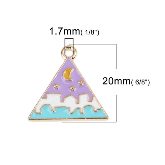 Bild von Zinklegierung Charms Dreieck Vergoldet Bunt Emaille 20mm x 19mm, 10 Stück