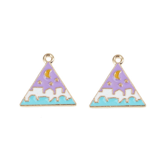 Bild von Zinklegierung Charms Dreieck Vergoldet Bunt Emaille 20mm x 19mm, 10 Stück