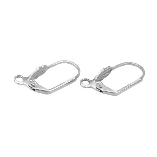 Picture of 304 Stainless Steel Ear Clips Earrings Oval Silver Tone Shell W/ Loop 20mm x 10mm, 10 PCs