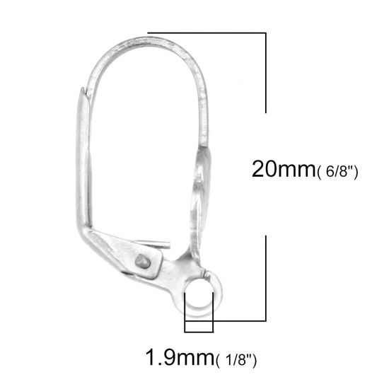 Picture of 304 Stainless Steel Ear Clips Earrings Oval Silver Tone Shell W/ Loop 20mm x 10mm, 10 PCs