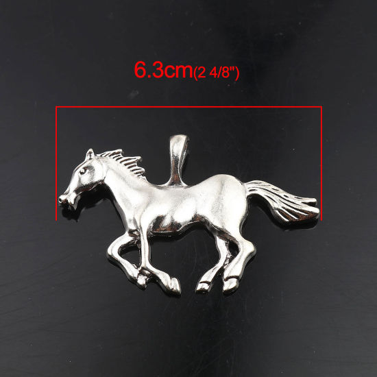 Image de 5 Pcs Pendentifs en Alliage de Zinc Argent Vieilli Cheval 6.3cm x 4cm