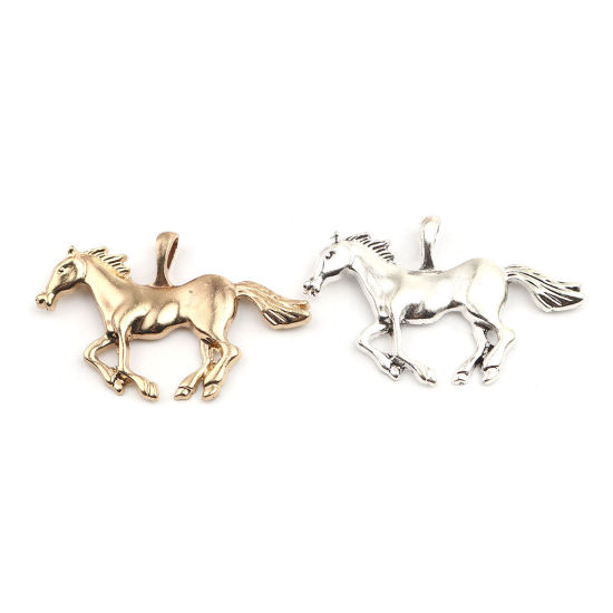 Image de 5 Pcs Pendentifs en Alliage de Zinc Argent Vieilli Cheval 6.3cm x 4cm