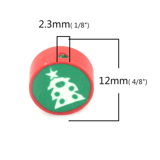 Immagine di Argilla Perline Tondo Multicolore Albero di Natale Disegno Circa 12mm Dia, Foro: Circa 2.3mm, 40 Pz