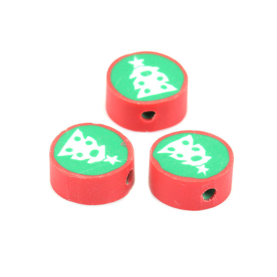 Immagine di Argilla Perline Tondo Multicolore Albero di Natale Disegno Circa 12mm Dia, Foro: Circa 2.3mm, 40 Pz