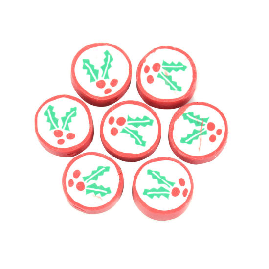 Immagine di Argilla Perline Tondo Multicolore Foglia Disegno Circa 15mm Dia, Foro: Circa 2.3mm, 40 Pz