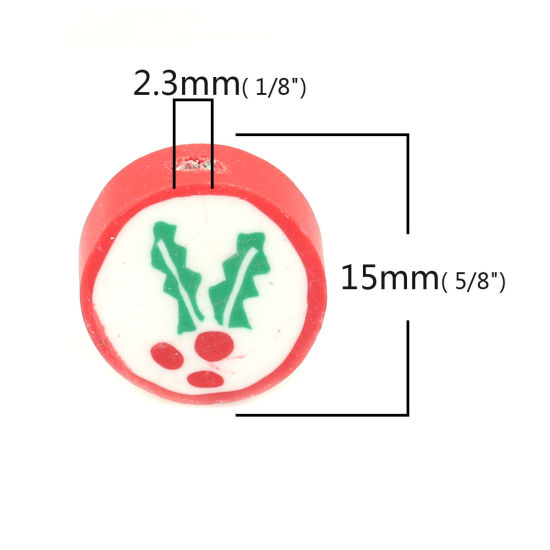 Immagine di Argilla Perline Tondo Multicolore Foglia Disegno Circa 15mm Dia, Foro: Circa 2.3mm, 40 Pz