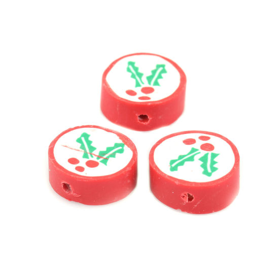 Immagine di Argilla Perline Tondo Multicolore Foglia Disegno Circa 15mm Dia, Foro: Circa 2.3mm, 40 Pz
