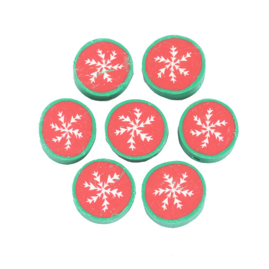 Immagine di Argilla Perline Tondo Multicolore Fiocco di Neve Disegno Circa 15mm Dia, Foro: Circa 2.3mm, 40 Pz
