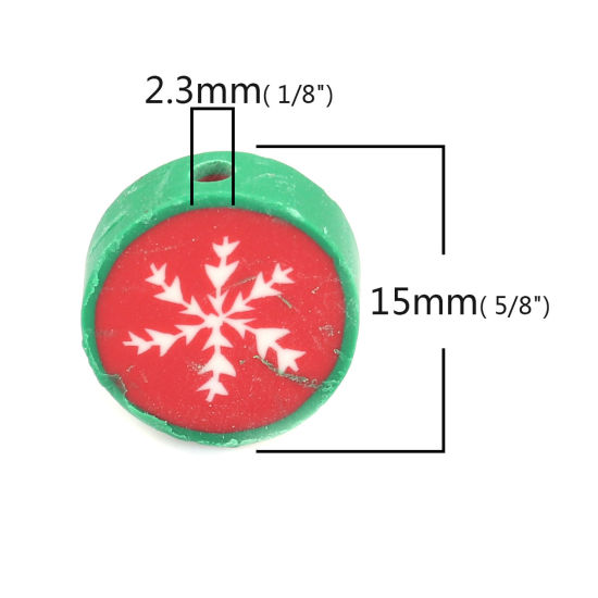 Immagine di Argilla Perline Tondo Multicolore Fiocco di Neve Disegno Circa 15mm Dia, Foro: Circa 2.3mm, 40 Pz