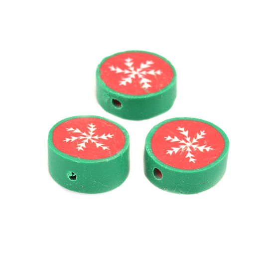 Immagine di Argilla Perline Tondo Multicolore Fiocco di Neve Disegno Circa 15mm Dia, Foro: Circa 2.3mm, 40 Pz