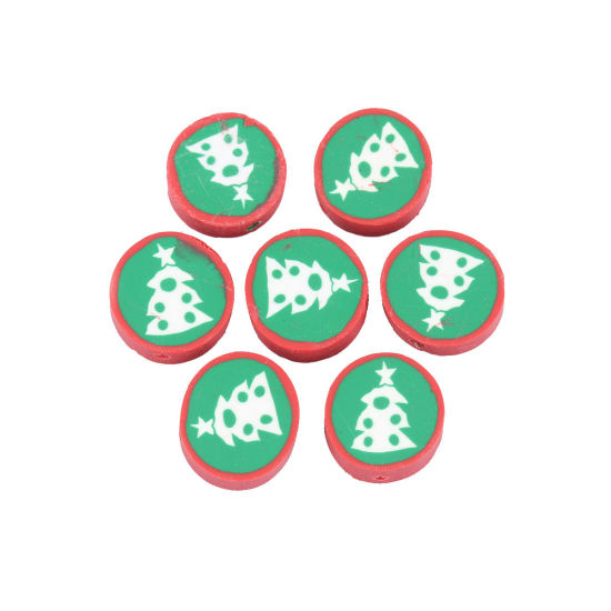 Immagine di Argilla Perline Tondo Multicolore Albero di Natale Disegno Circa 15mm Dia, Foro: Circa 2.3mm, 40 Pz