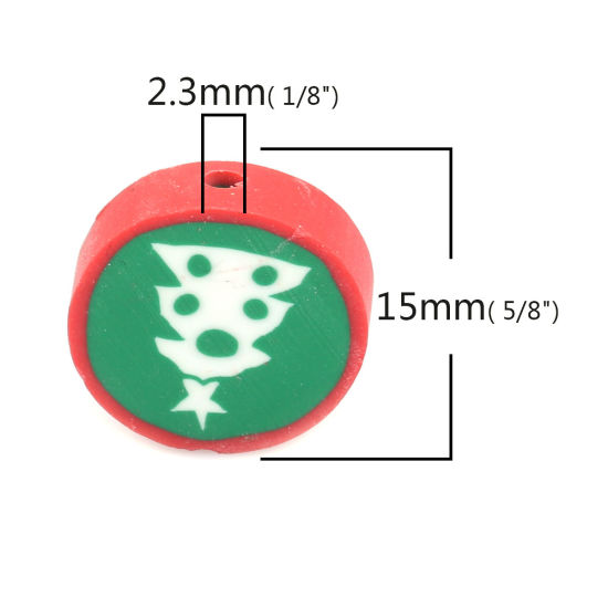 Immagine di Argilla Perline Tondo Multicolore Albero di Natale Disegno Circa 15mm Dia, Foro: Circa 2.3mm, 40 Pz